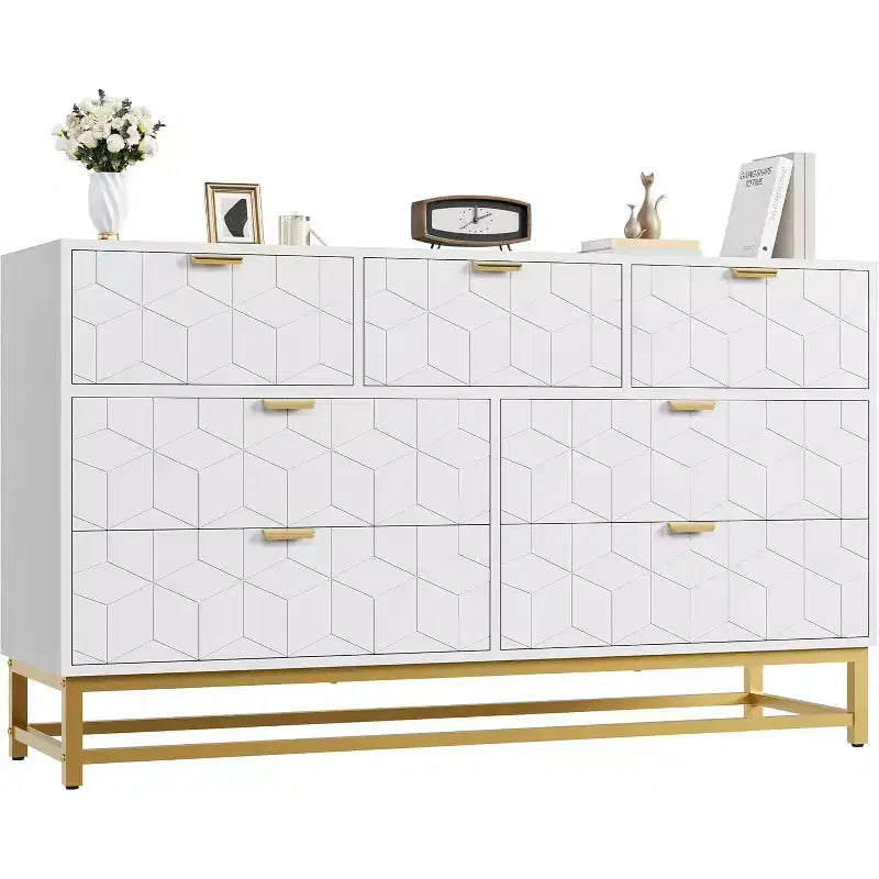 Wood 7-Drawer Dresser with Metal Legs 53.5''