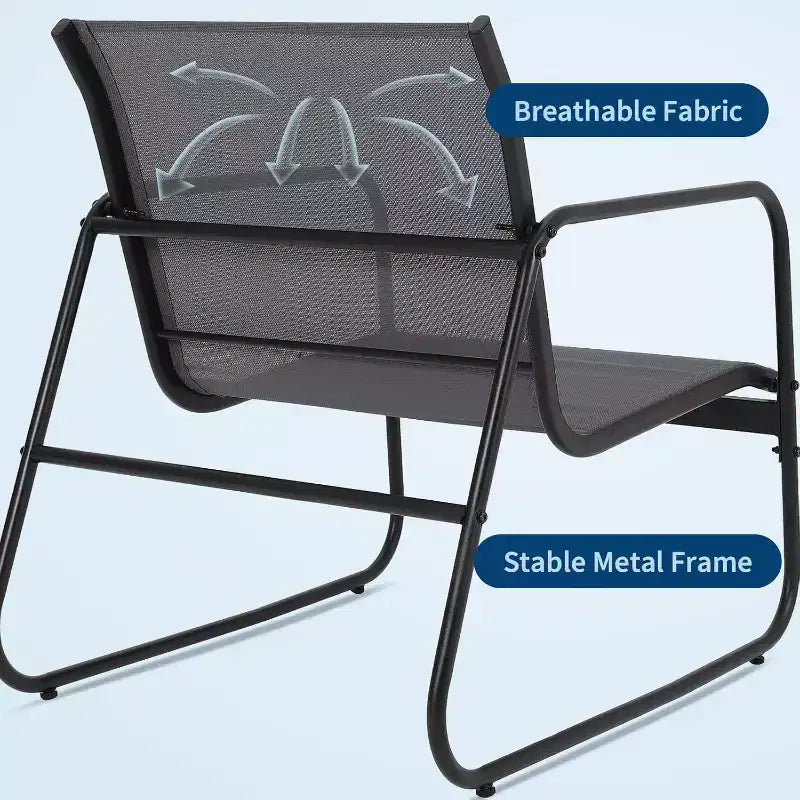 Ensemble de mobilier de jardin Acekool 4 pièces avec sièges en tissu, table basse en verre, causeuse et 2 chaises pour jardin, balcon, porche - Gris