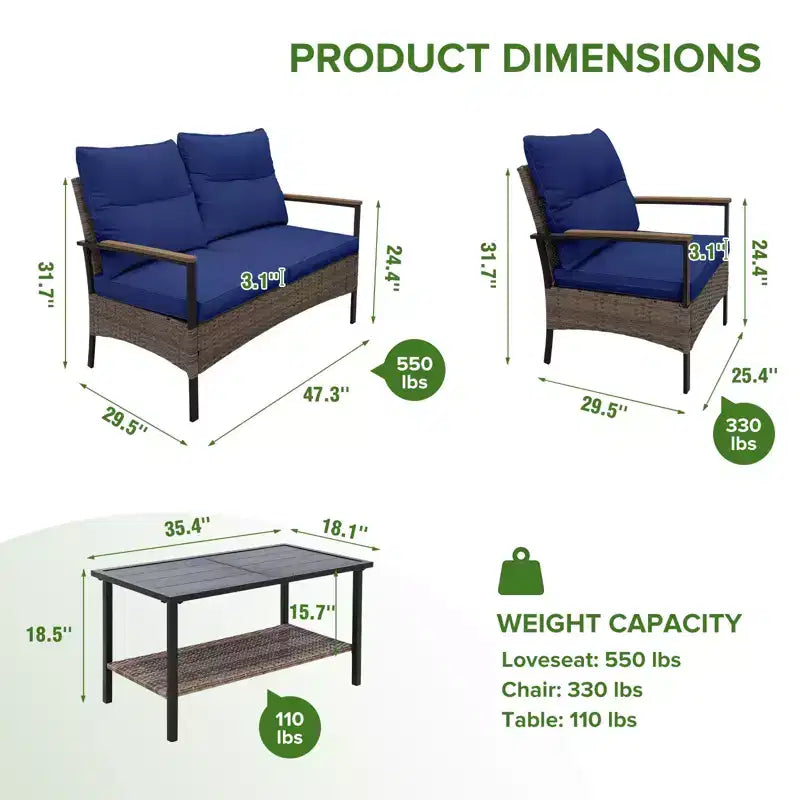 EAGLE PEAK Ensemble de conversation d'extérieur Mojave Dusk 4 pièces, mobilier de jardin en osier
