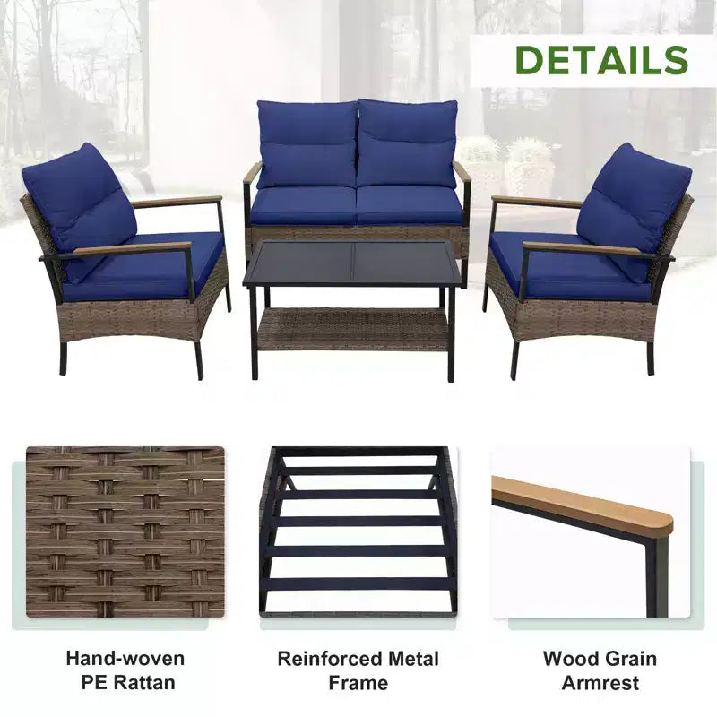 EAGLE PEAK Ensemble de conversation d'extérieur Mojave Dusk 4 pièces, mobilier de jardin en osier