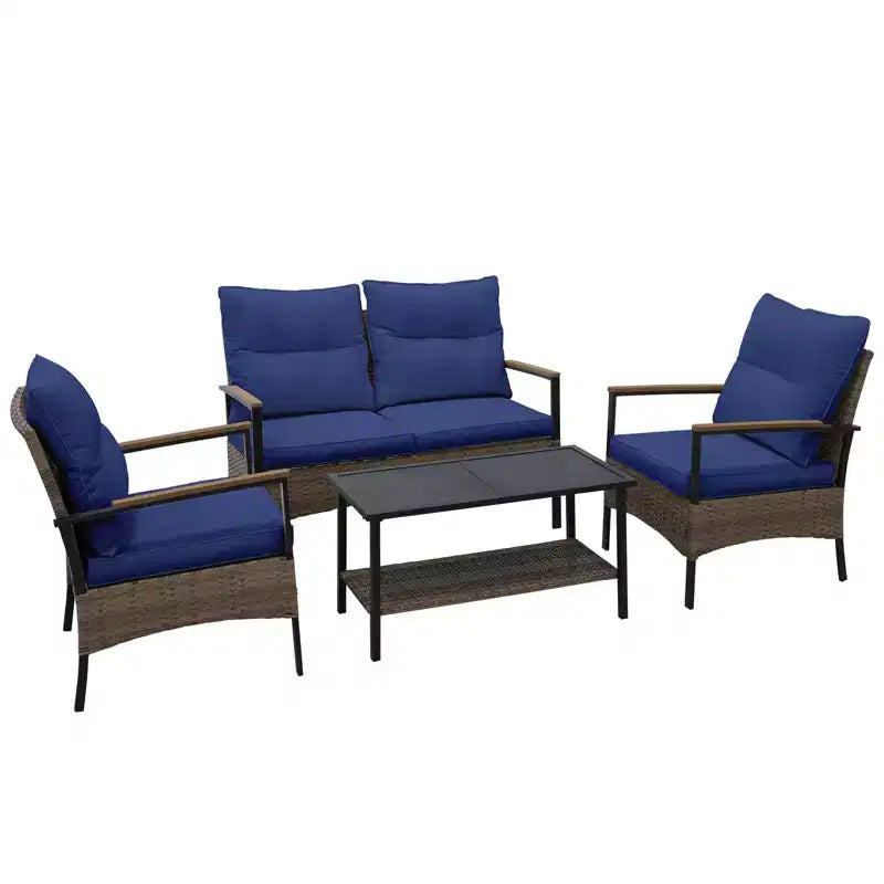 EAGLE PEAK Ensemble de conversation d'extérieur Mojave Dusk 4 pièces, mobilier de jardin en osier