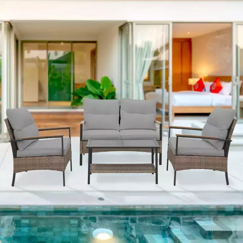 EAGLE PEAK Ensemble de conversation d'extérieur Mojave Dusk 4 pièces, mobilier de jardin en osier