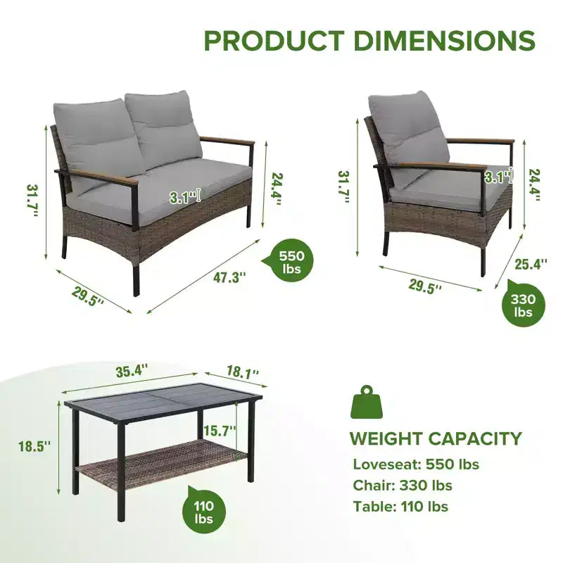 EAGLE PEAK Ensemble de conversation d'extérieur Mojave Dusk 4 pièces, mobilier de jardin en osier