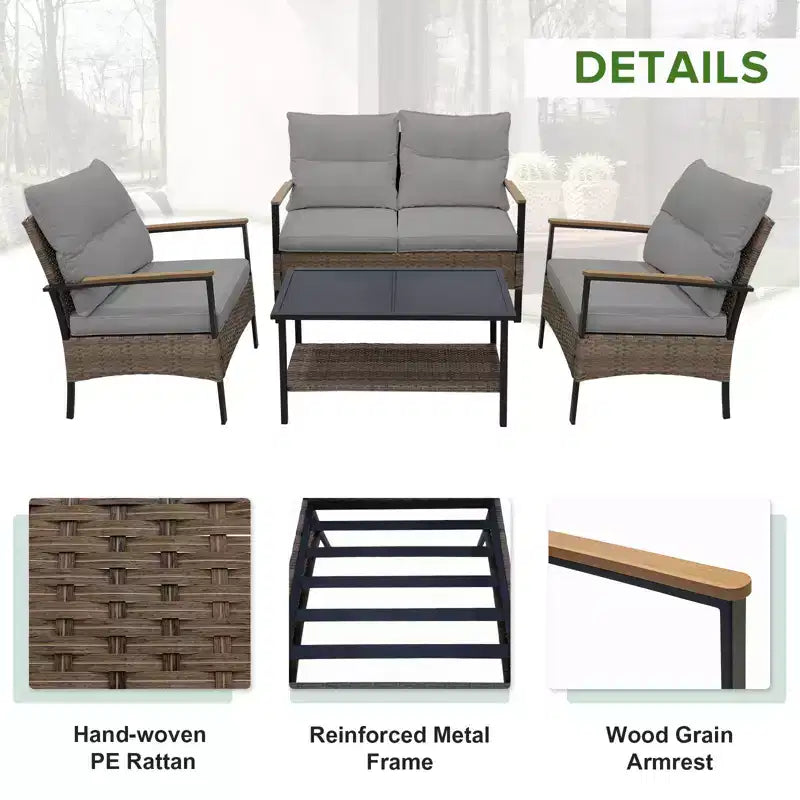 EAGLE PEAK Ensemble de conversation d'extérieur Mojave Dusk 4 pièces, mobilier de jardin en osier