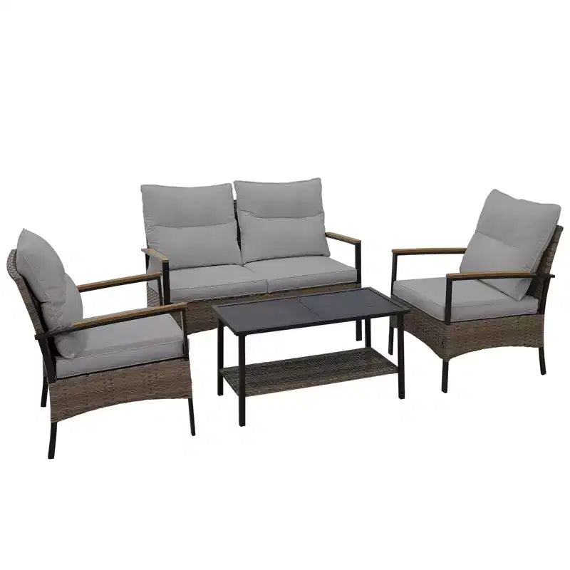 EAGLE PEAK Ensemble de conversation d'extérieur Mojave Dusk 4 pièces, mobilier de jardin en osier