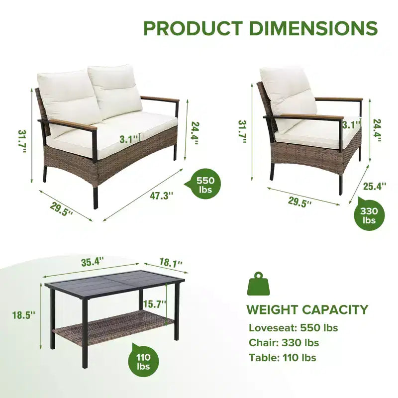 EAGLE PEAK Ensemble de conversation d'extérieur Mojave Dusk 4 pièces, mobilier de jardin en osier