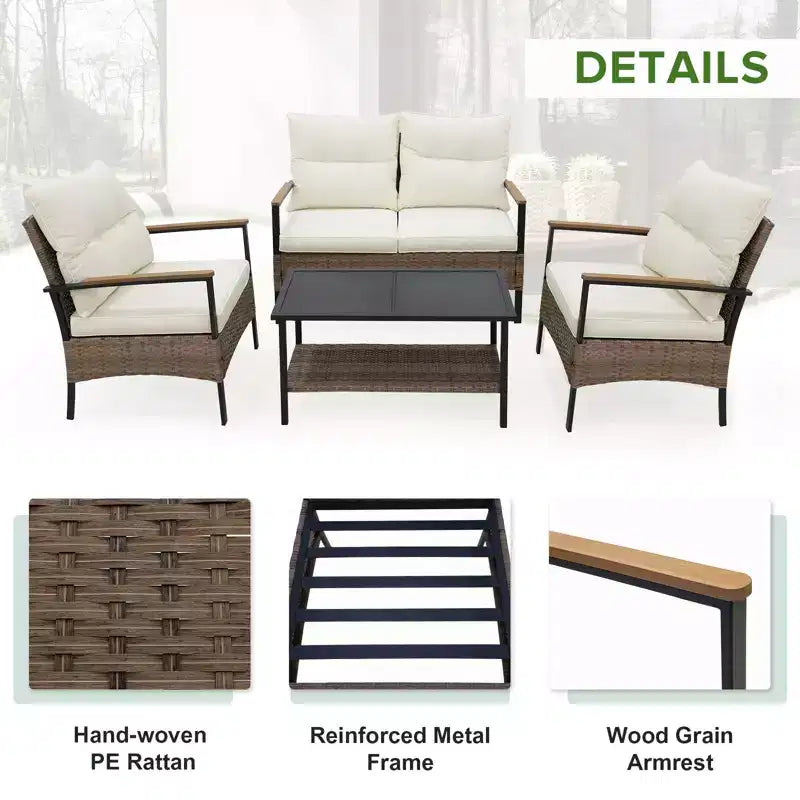 EAGLE PEAK Ensemble de conversation d'extérieur Mojave Dusk 4 pièces, mobilier de jardin en osier