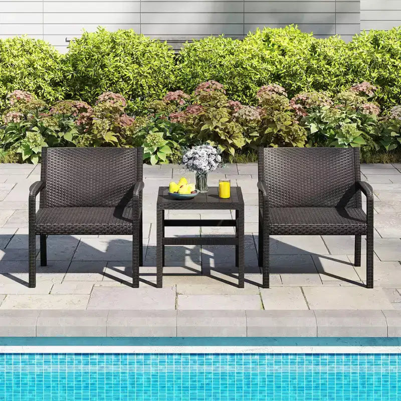 Costway 3 Piece Patio Furniture Set with 2 Modern Rattan Armchair & 25 Squire Side Table Black/Gray