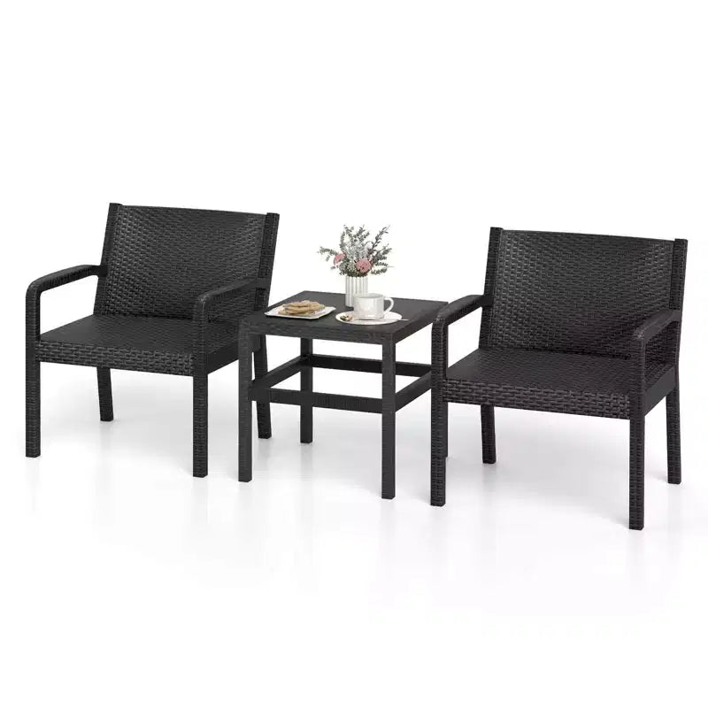 Costway Ensemble de Meubles de Patio 3 Pièces avec 2 Fauteuils en Rotin Modernes et Table d'Appoint 25 Squire Noir/Gris