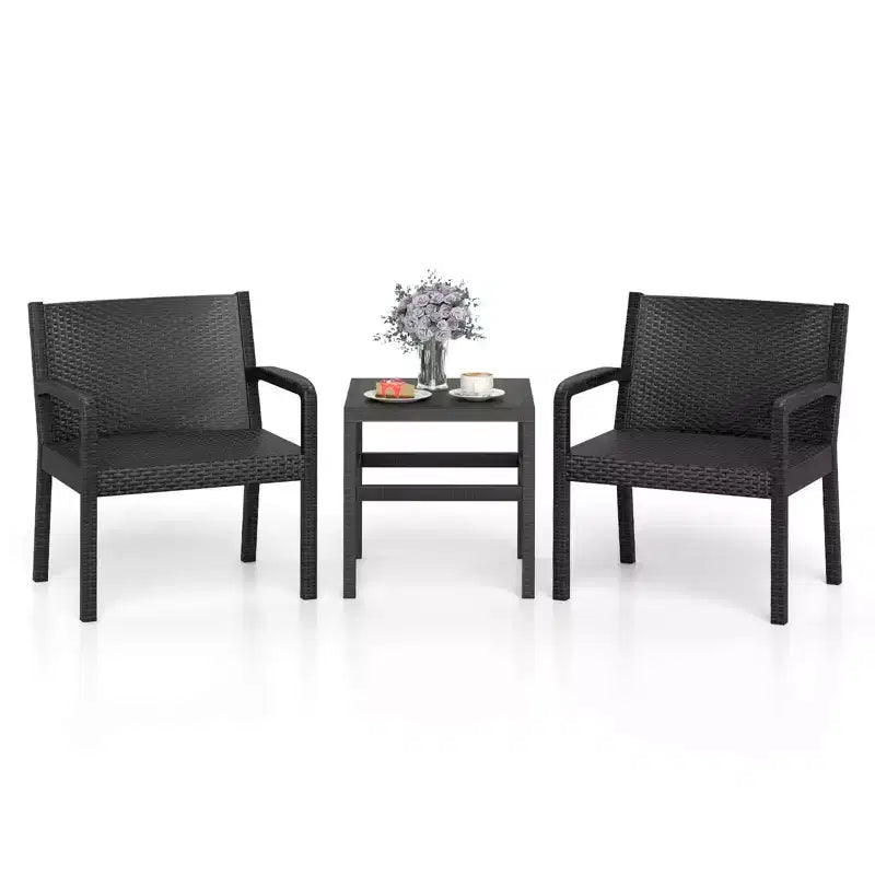 Costway Ensemble de Meubles de Patio 3 Pièces avec 2 Fauteuils en Rotin Modernes et Table d'Appoint 25 Squire Noir/Gris