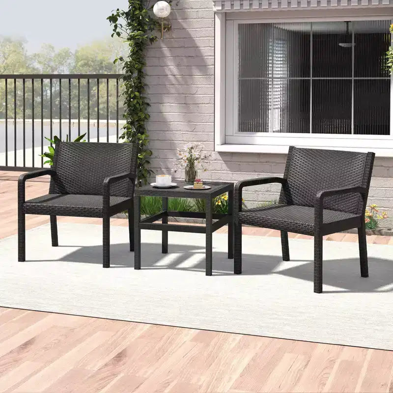 Costway Ensemble de Meubles de Patio 3 Pièces avec 2 Fauteuils en Rotin Modernes et Table d'Appoint 25 Squire Noir/Gris