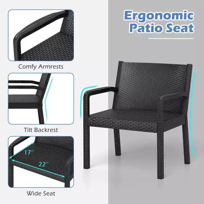 Costway Ensemble de Meubles de Patio 3 Pièces avec 2 Fauteuils en Rotin Modernes et Table d'Appoint 25 Squire Noir/Gris