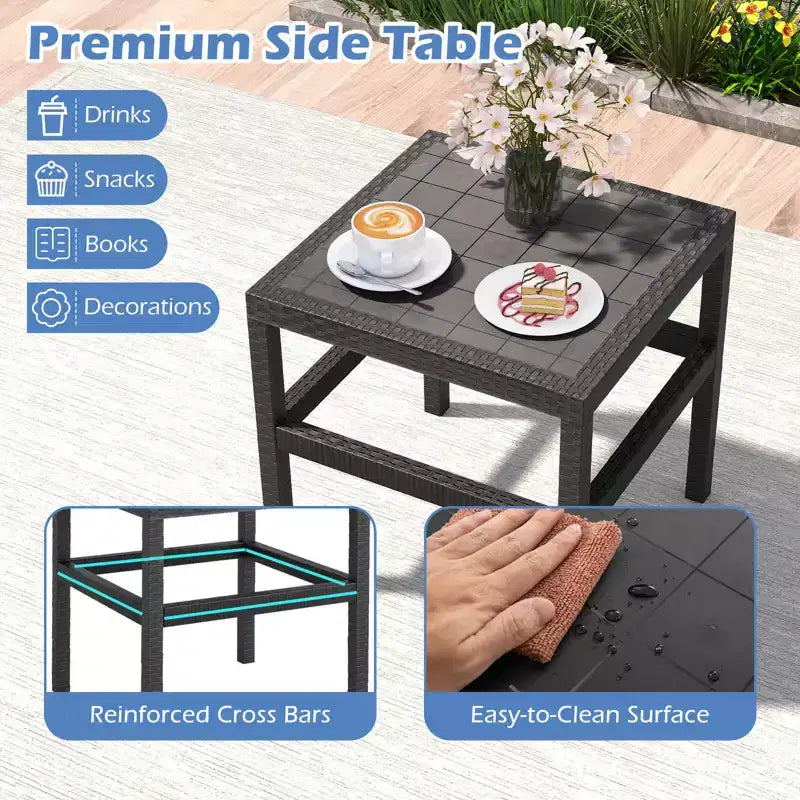 Costway Ensemble de Meubles de Patio 3 Pièces avec 2 Fauteuils en Rotin Modernes et Table d'Appoint 25 Squire Noir/Gris