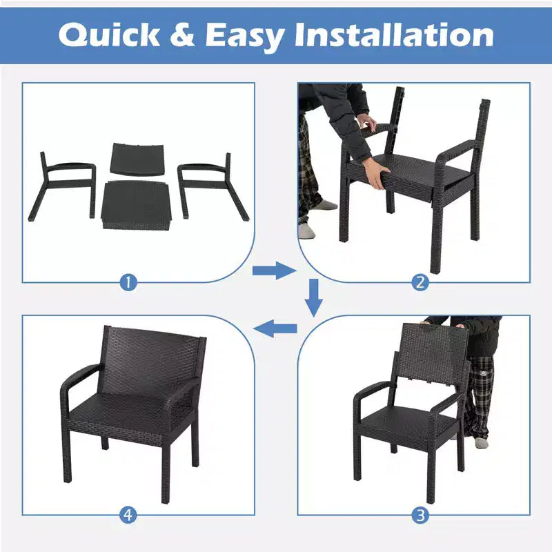Costway Ensemble de Meubles de Patio 3 Pièces avec 2 Fauteuils en Rotin Modernes et Table d'Appoint 25 Squire Noir/Gris