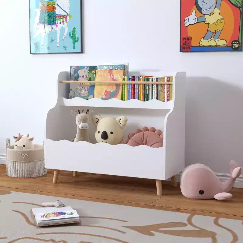 MDF 2-Tier Kids Bookcase with Storage Cabinet White