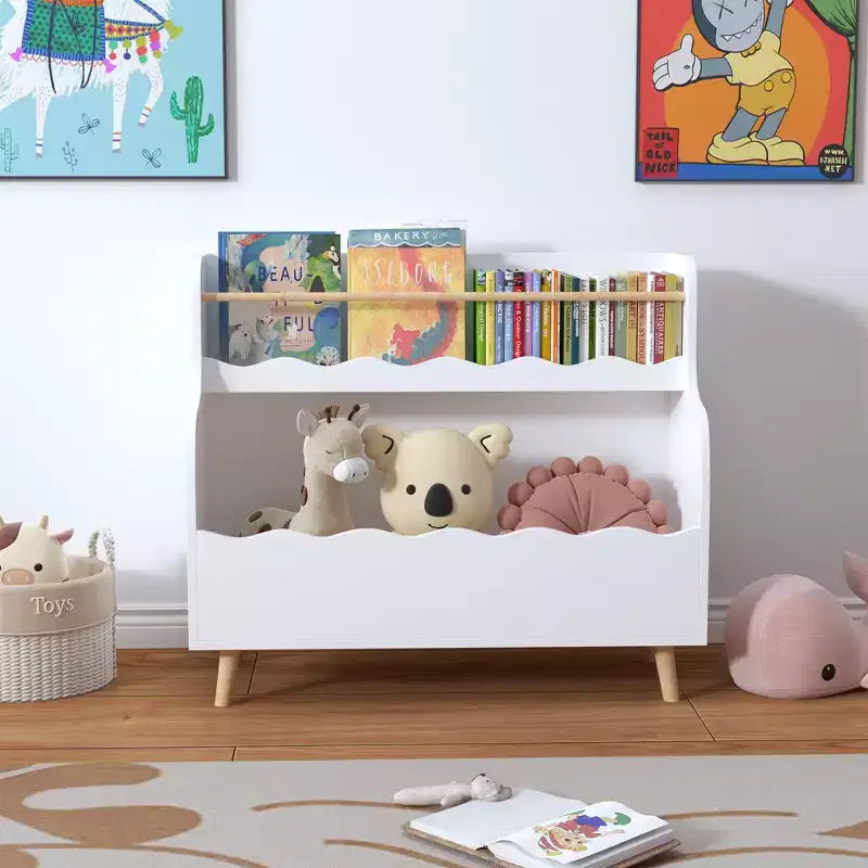 MDF 2-Tier Kids Bookcase with Storage Cabinet White