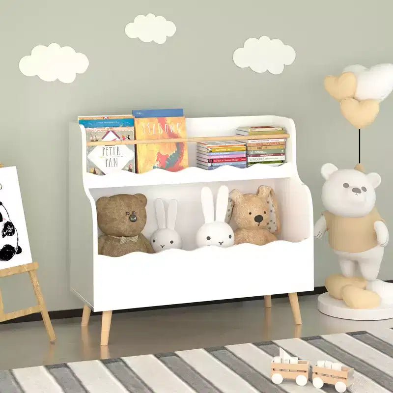 MDF 2-Tier Kids Bookcase with Storage Cabinet White