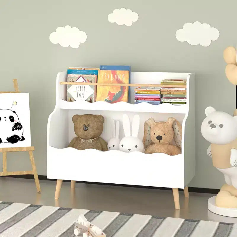 MDF 2-Tier Kids Bookcase with Storage Cabinet White