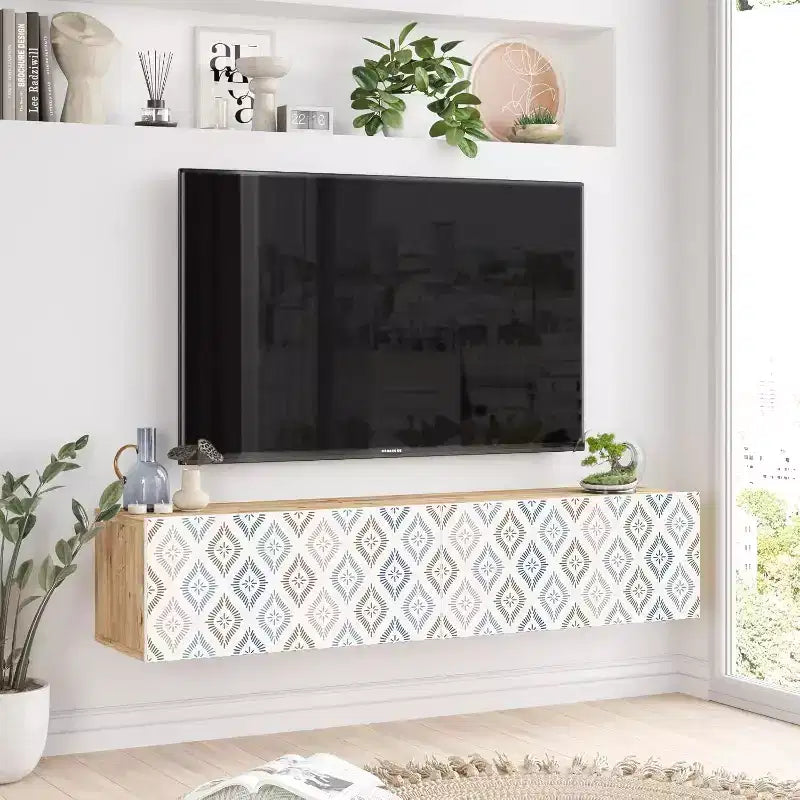 Chipboard Melamine TV Console with Storage Doors 55''