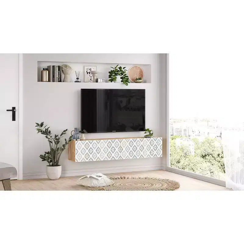 Chipboard Melamine TV Console with Storage Doors 55''