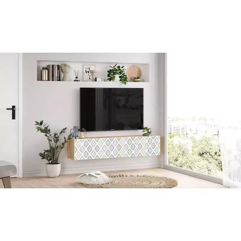 Chipboard Melamine TV Console with Storage Doors 55''