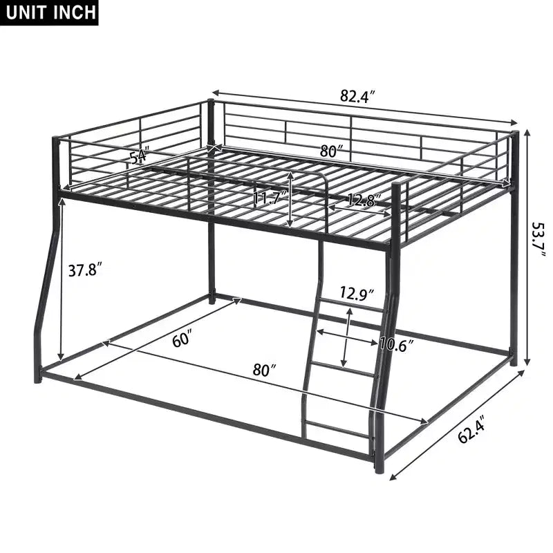 Metal Bunk Bed Twin XL over Queen with Ladder 82.4''