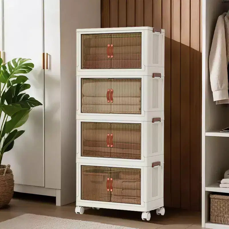 Plastic 4-Tier Stackable Storage Bins with Wheels 57.3''