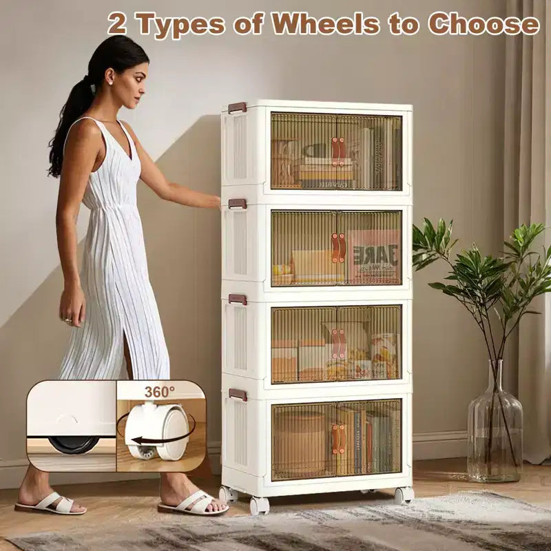 Plastic 4-Tier Stackable Storage Bins with Wheels 57.3''
