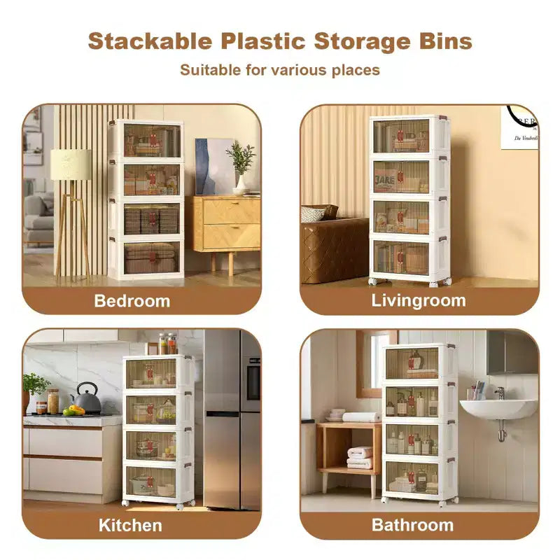 Plastic 4-Tier Stackable Storage Bins with Wheels 57.3''