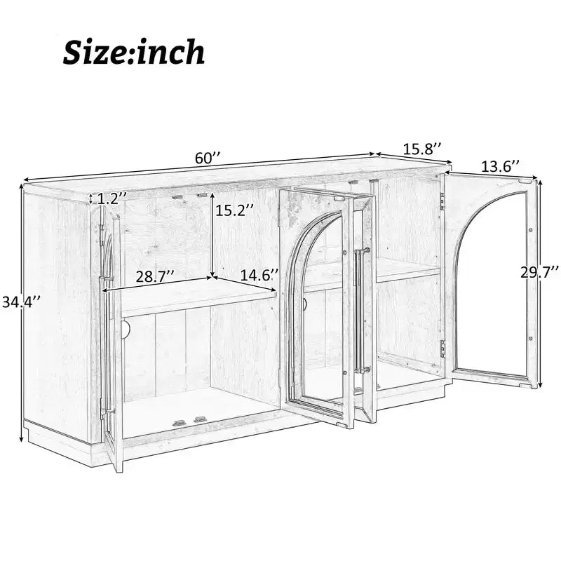 MDF 4-Door Sideboard Buffet Cabinet with Glass Doors 60''