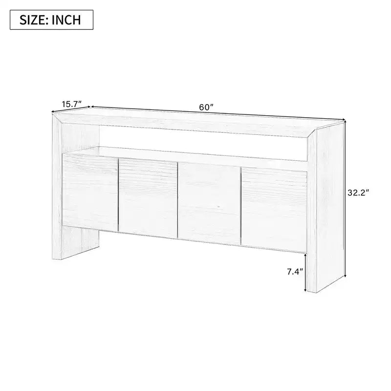 MDF Wood Veneer Sideboard Cabinet with Open Shelf 60''