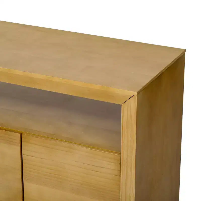 MDF Wood Veneer Sideboard Cabinet with Open Shelf 60''