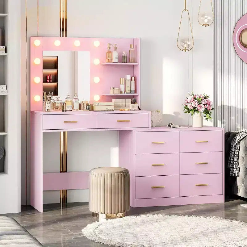 MDF Makeup Vanity Desk with Mirror and 8 Drawers 61''