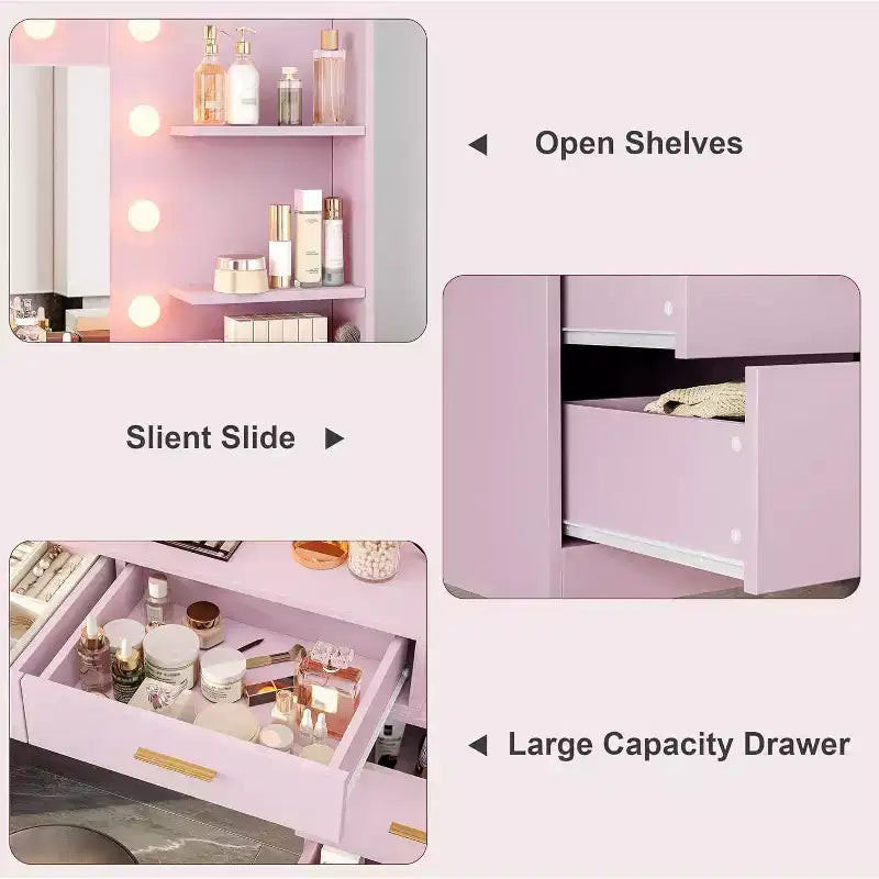 MDF Makeup Vanity Desk with Mirror and 8 Drawers 61''