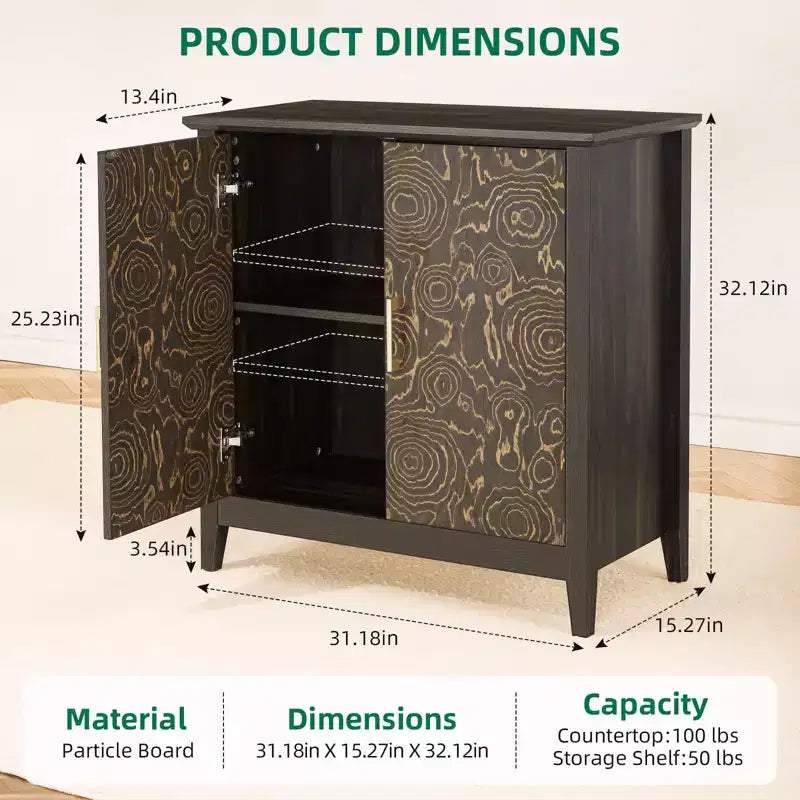 MDF Sideboard Buffet Cabinet with Adjustable Shelves Black