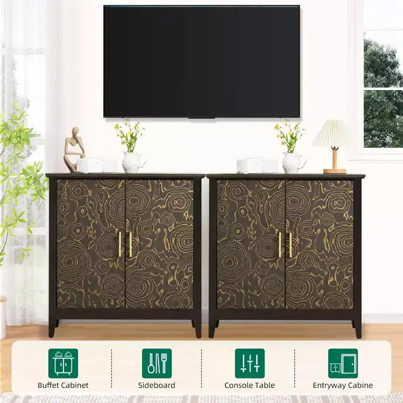 MDF Sideboard Buffet Cabinet with Adjustable Shelves Black