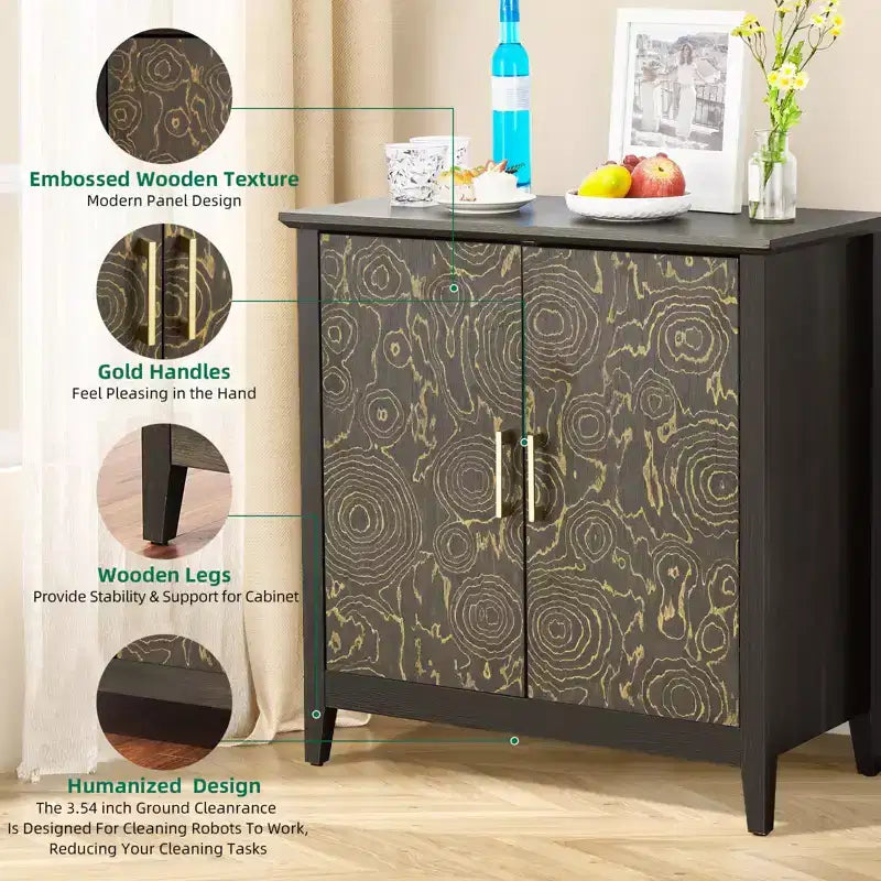 MDF Sideboard Buffet Cabinet with Adjustable Shelves Black