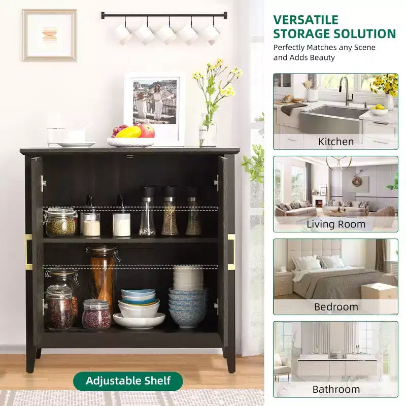 MDF Sideboard Buffet Cabinet with Adjustable Shelves Black