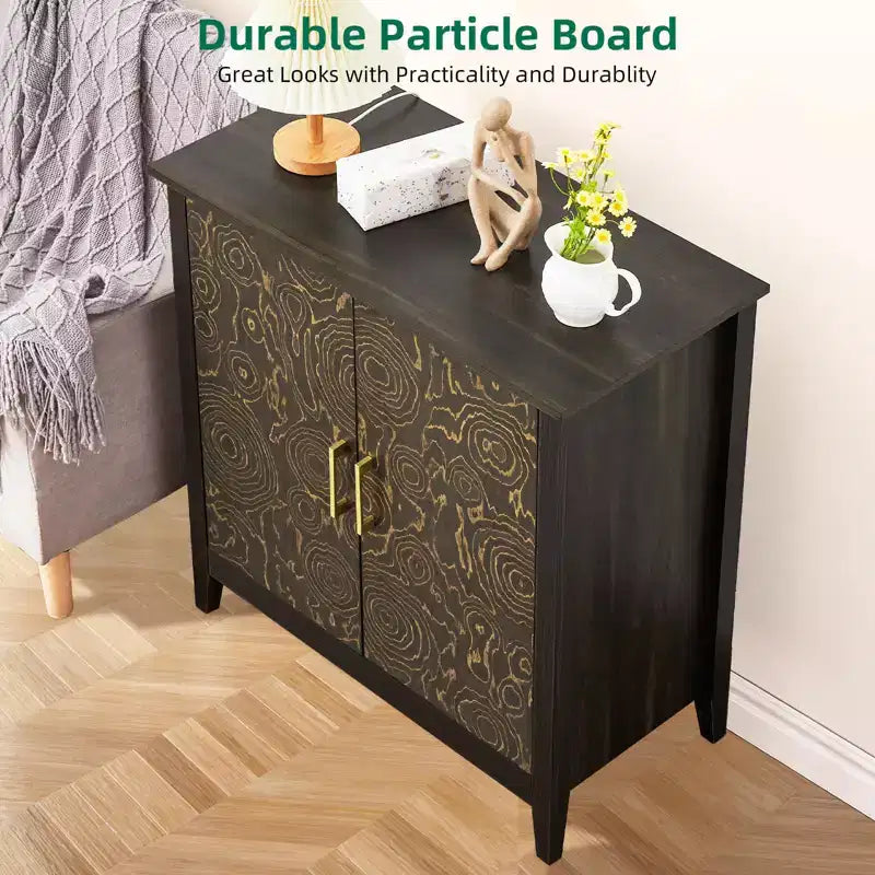 MDF Sideboard Buffet Cabinet with Adjustable Shelves Black