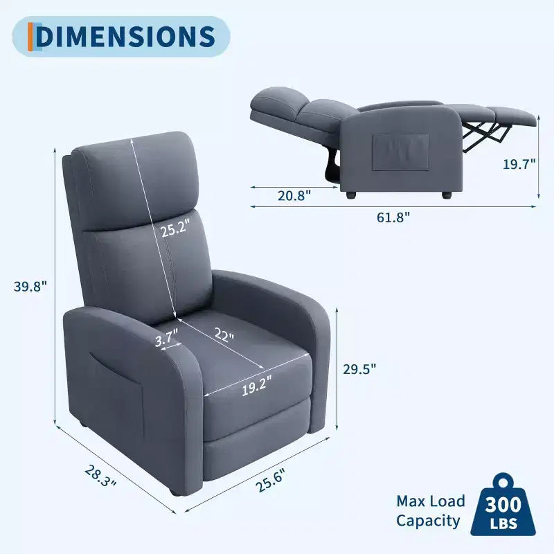 Fabric Manual Recliner Chair with Tall Back and Wide Arms