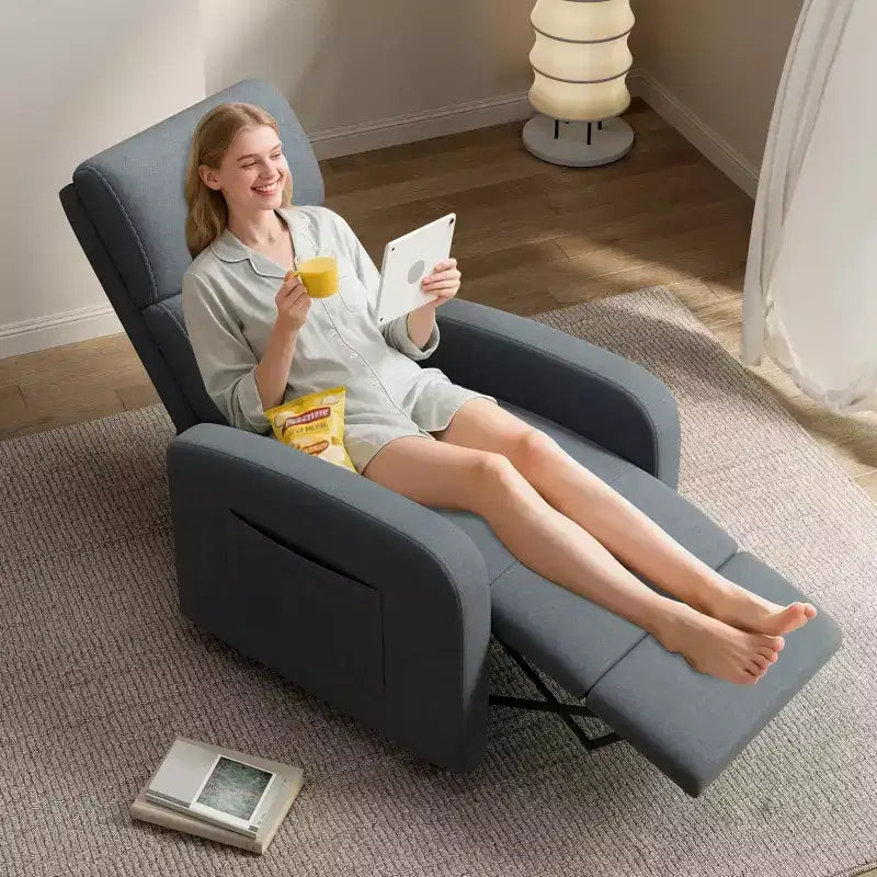 Fabric Manual Recliner Chair with Tall Back and Wide Arms