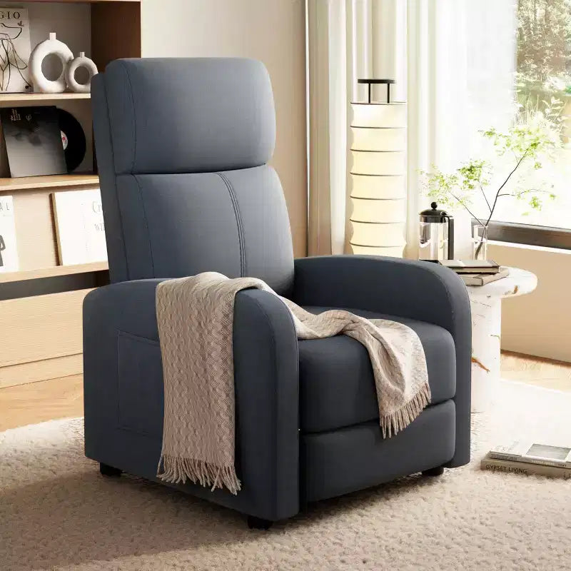 Fabric Manual Recliner Chair with Tall Back and Wide Arms