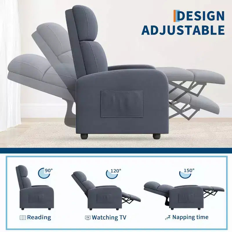 Fabric Manual Recliner Chair with Tall Back and Wide Arms