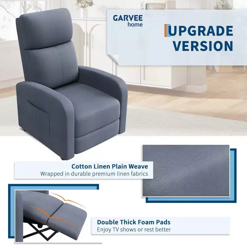 Fabric Manual Recliner Chair with Tall Back and Wide Arms