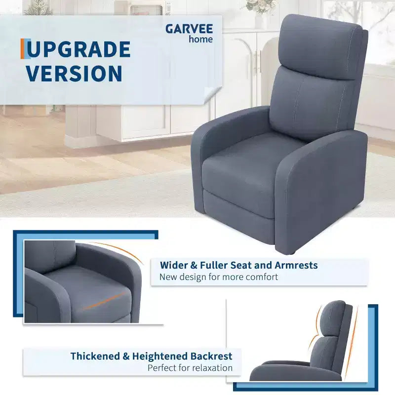 Fabric Manual Recliner Chair with Tall Back and Wide Arms