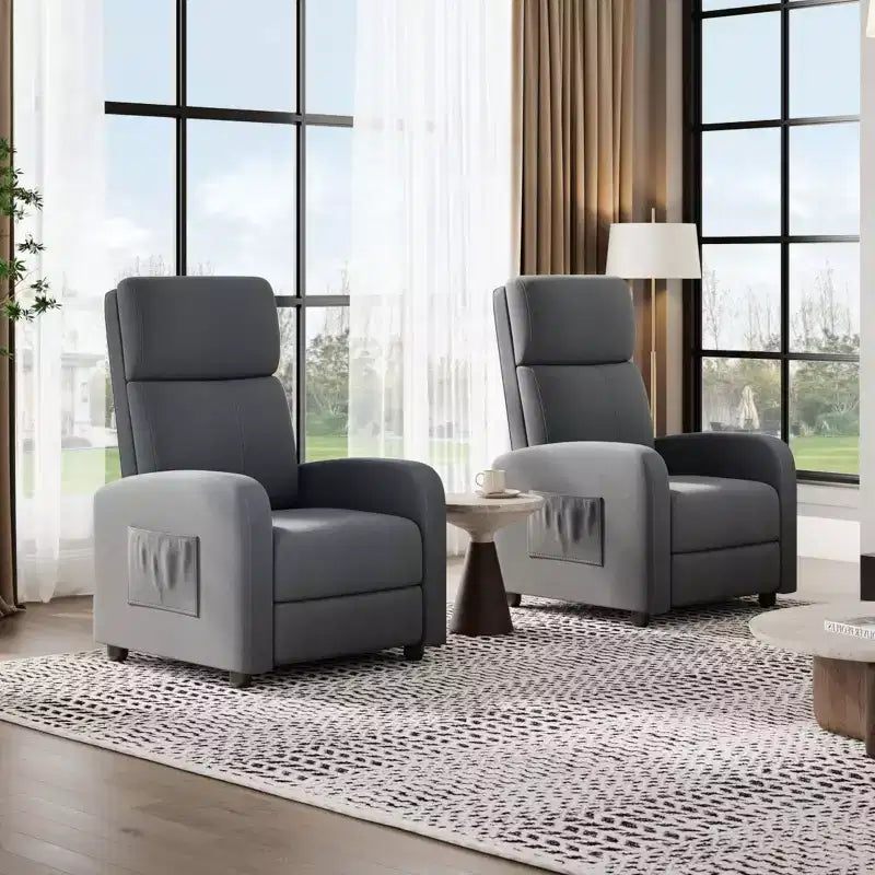 Fabric Manual Recliner Chair with Tall Back and Wide Arms