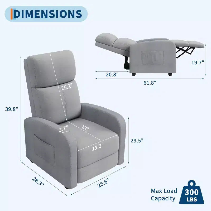 Fabric Manual Recliner Chair with Tall Back and Wide Arms