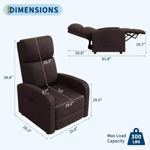 Fabric Manual Recliner Chair with Tall Back and Wide Arms