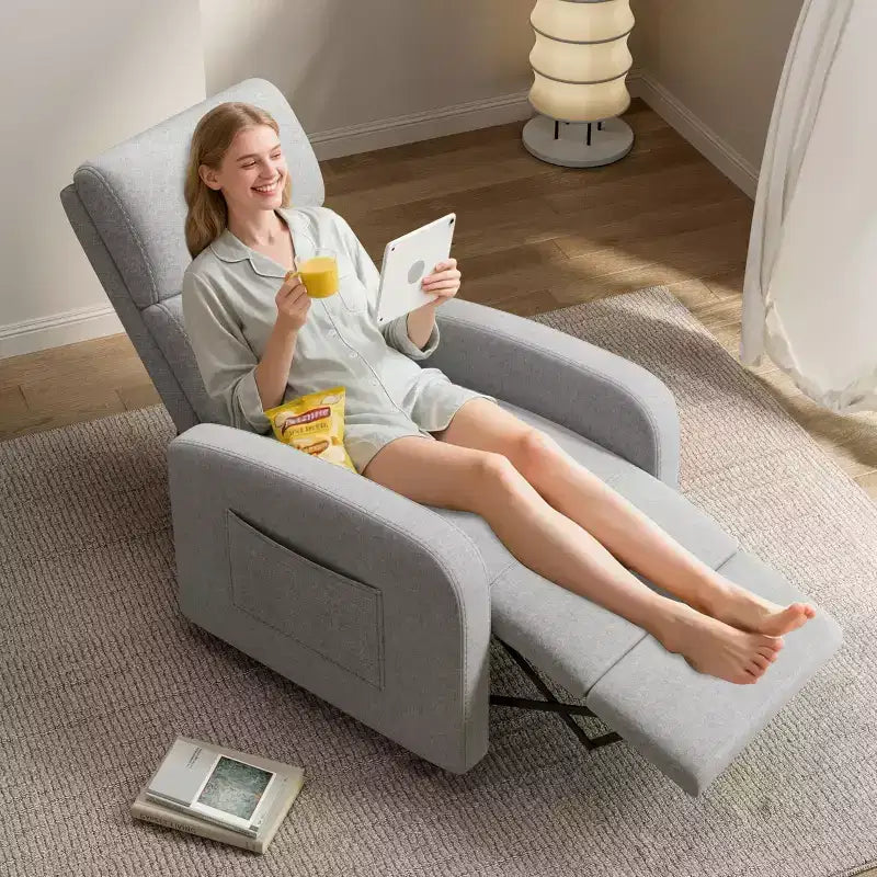 Fabric Manual Recliner Chair with Tall Back and Wide Arms