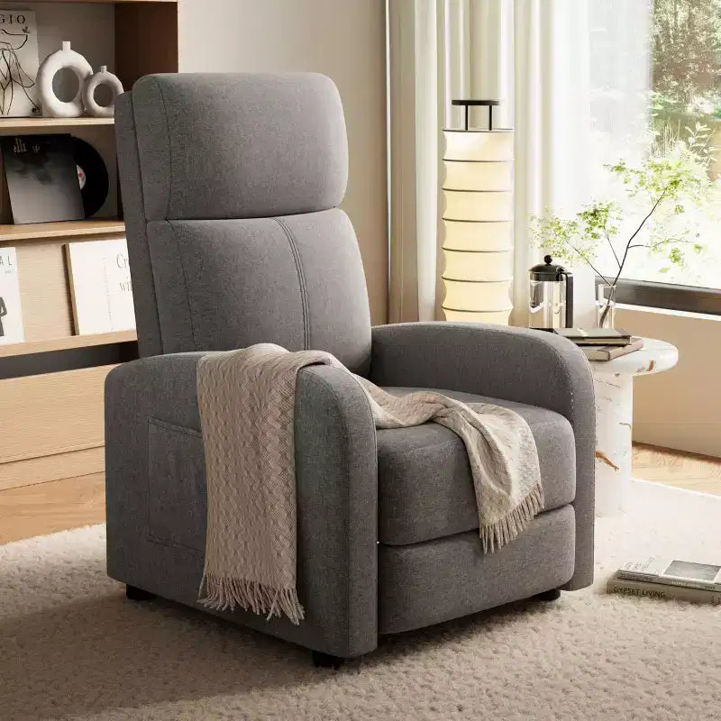 Fabric Manual Recliner Chair with Tall Back and Wide Arms